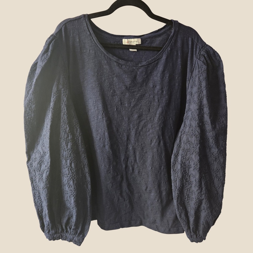 Liz Claiborne Womens 3X Navy Blue Puff Eyelet Sleeve Cotton Knit Top